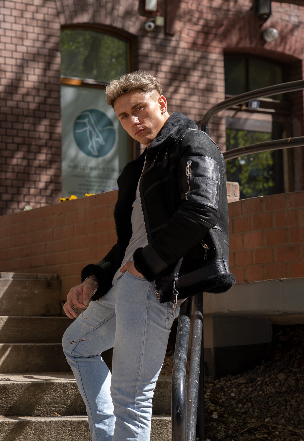 Herren Lammfelljacke B16 - Schwarz