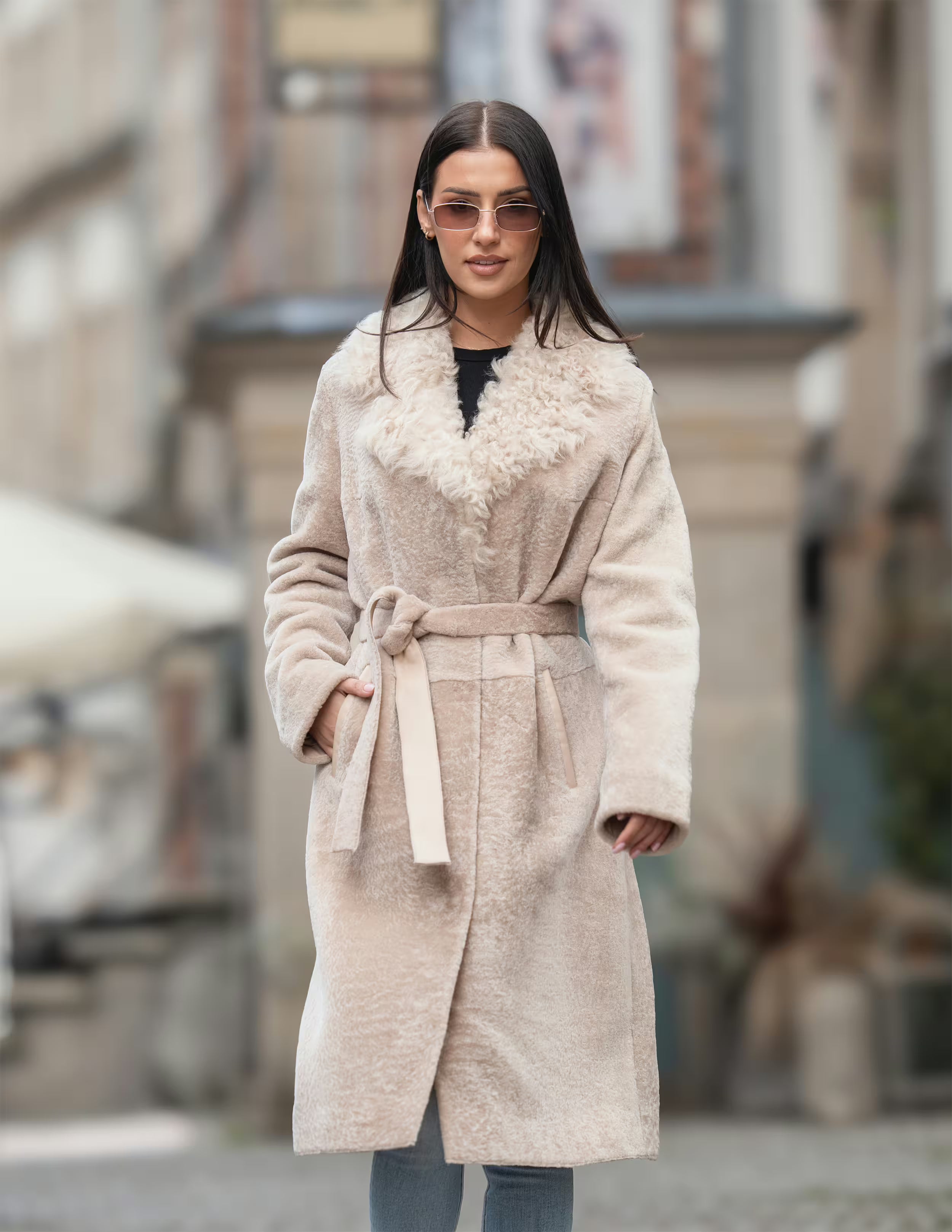 Lammfellmantel Violetta - Beige